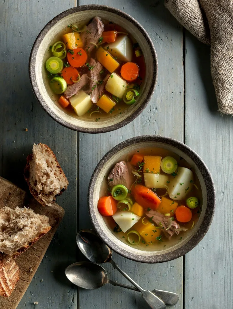 Two bowls of Welsh cawl