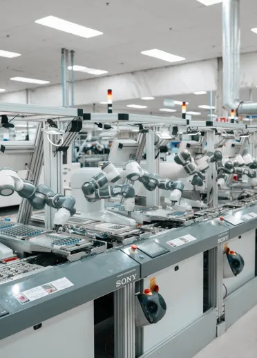 A group of computers in the factory.