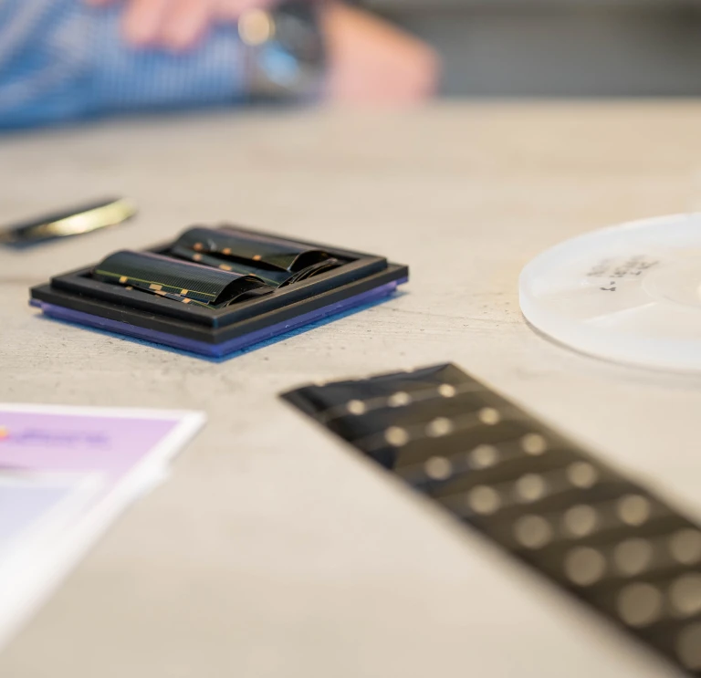Compound semiconductor parts on a table