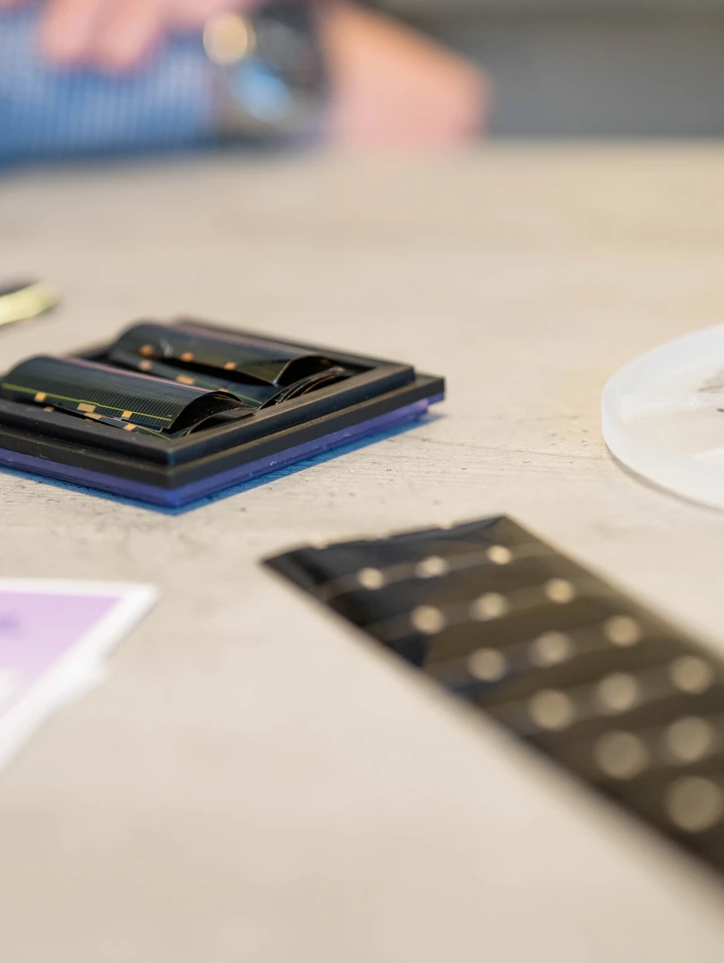 Compound semiconductor parts on a table