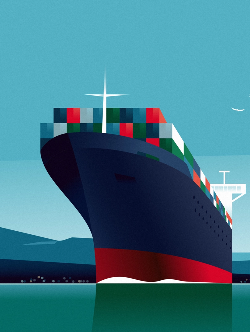 Illustration of ship and windfarm