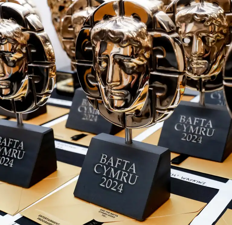 BAFTA branding and BAFTA Cymru mask backstage at the 2024 BAFTA Cymru Awards