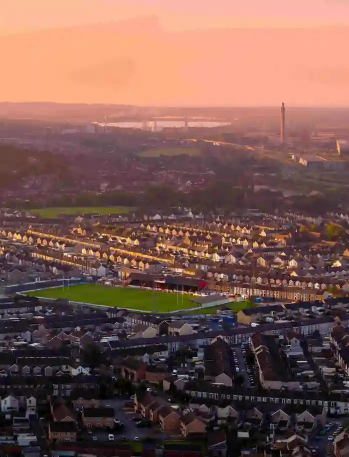 A view of Port Talbot at dusk.