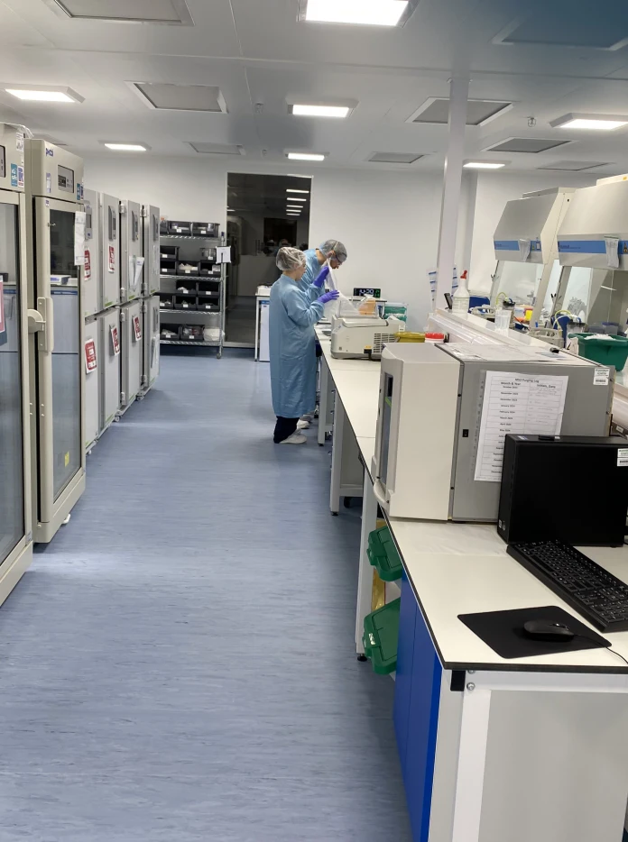 Lab technicians at work.