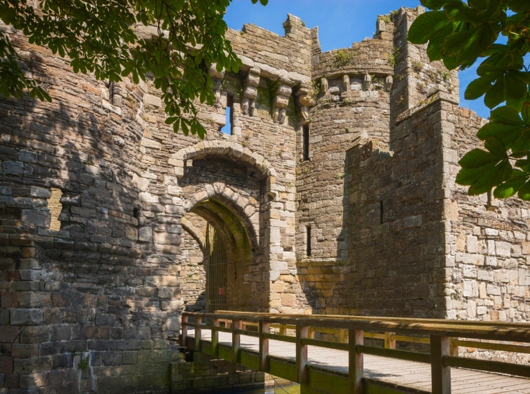 The entrance way to a large old stone castle