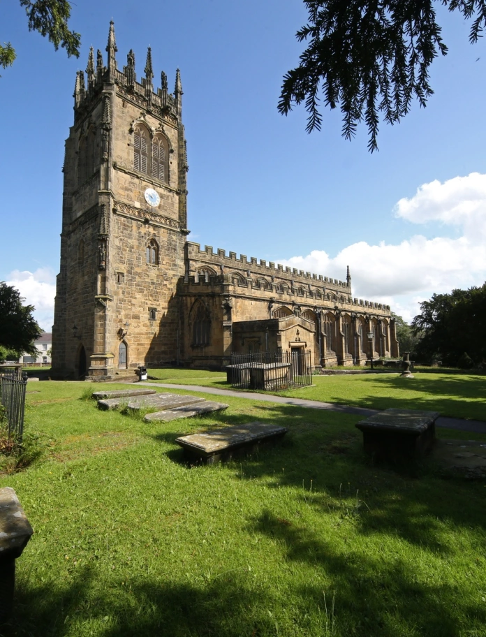 A view of the exterior of the church.