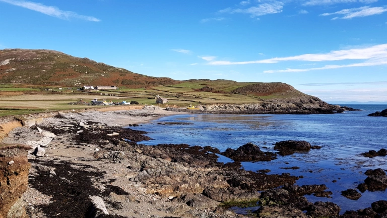 Rugged landscape next to the sea.