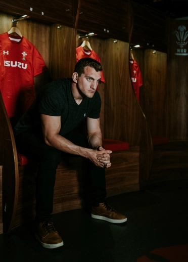 Sam Warburton in the Wales players dressing room at Principality stadium