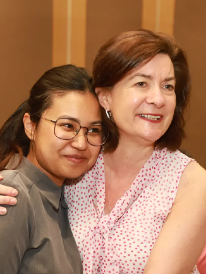 first minister hugging nurse