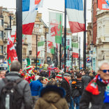 A busy street in Cardiff city centre on an international rugby day