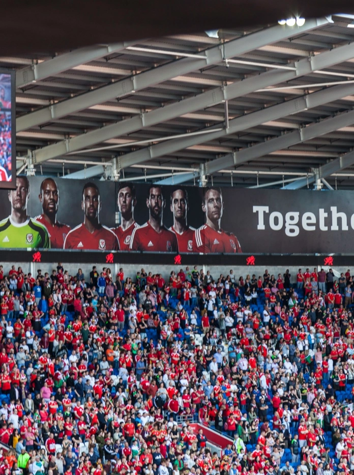 Crowd of people at Wales football match.