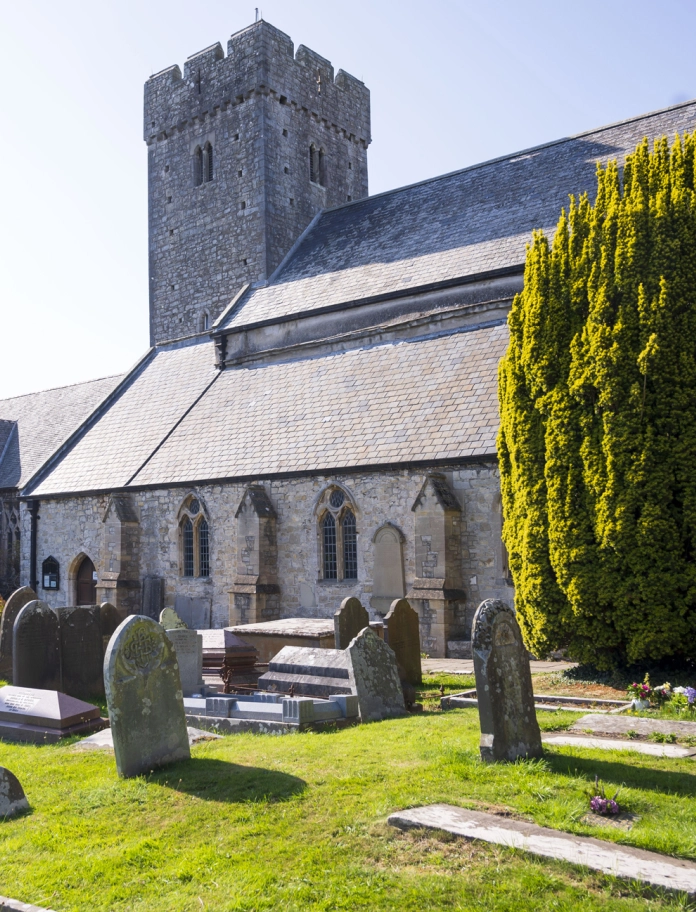 Exterior of church and grave yard.