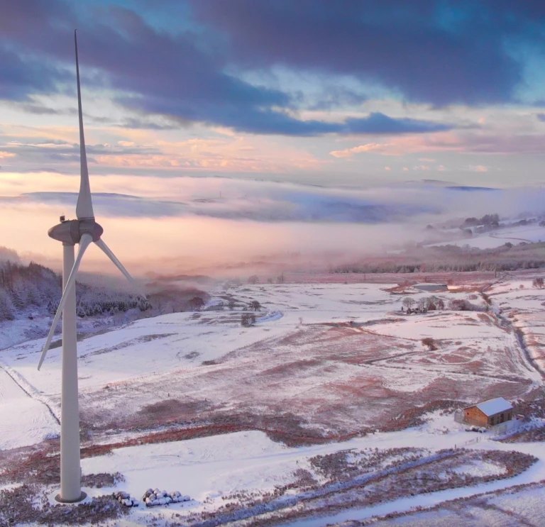 Awel Co-op turbines in the snow