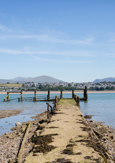 The Menai Strait with a jetty in the centre of the photo.